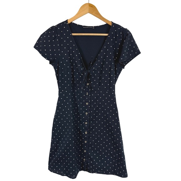Abercrombie & Fitch Dresses & Skirts - Abercrombie & Fitch Polka Dot Mini Dress S Tie Front Button Cotton Pockets Retro
